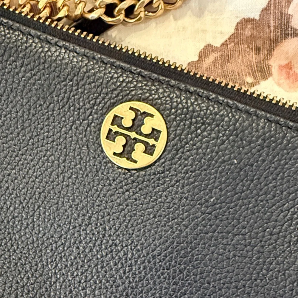 Tory Burch Black Pebbled Leather Chain-Detail Crossbody